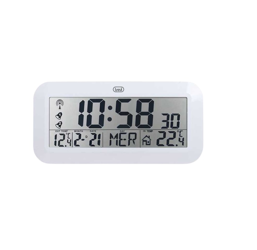 Ceas de perete digital, 42cm, temperatura, calendar, alb, trevi